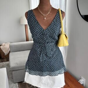 2000s Vintage IZ Byer California Blue Blouse Tie Back Waist Gold Shimmer Size L